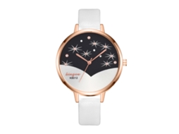 Relógio de Pulso Feminino de Quartzo com Pulseira de Couro Pu Estilo Simples e Dial Redondo Branco