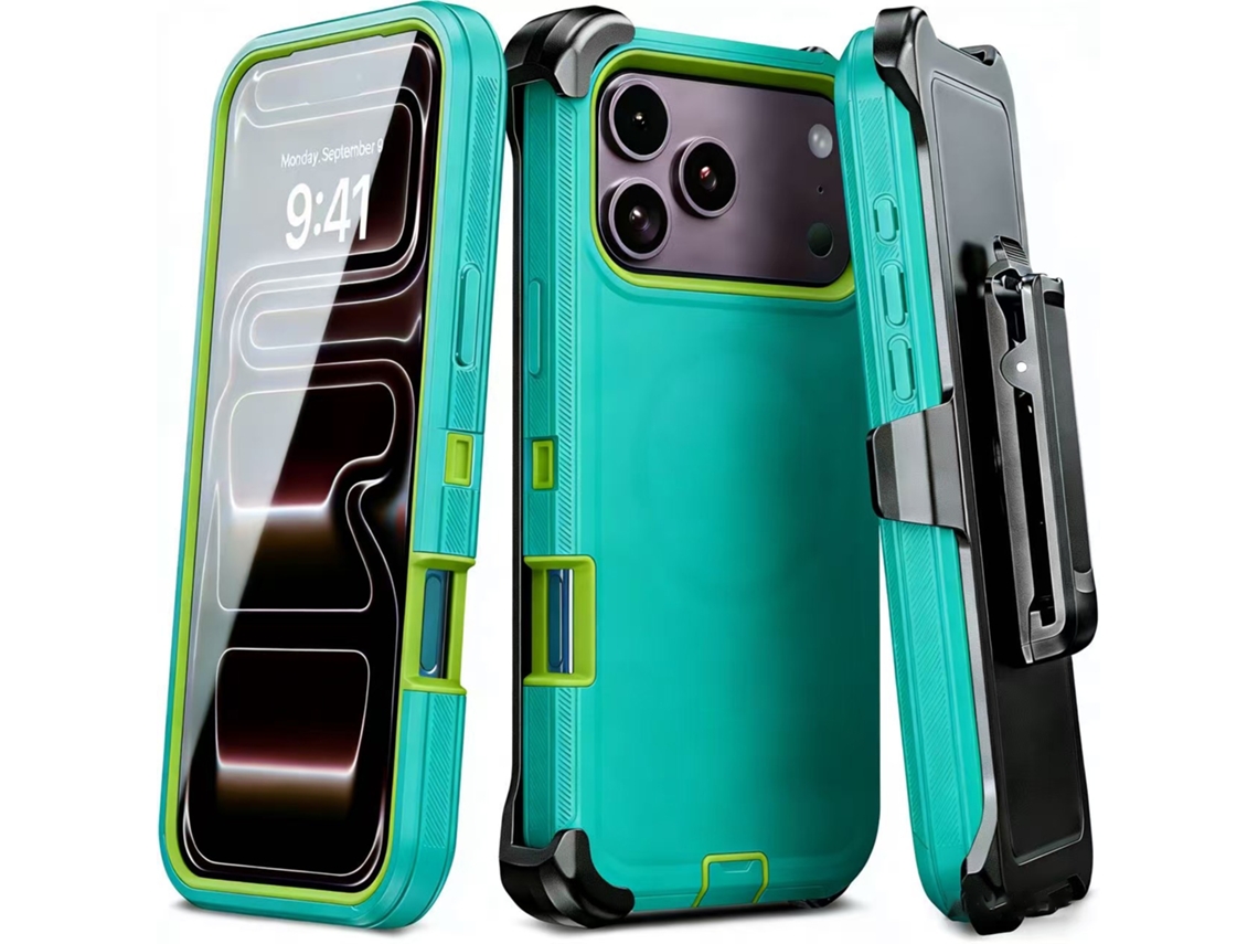 Capa Hexinyigjly Para Iphone 17 Pro Max Com Clip De Cinto, Proteção Tripla Contra Choques E Compatível Com Carregamento Magnético Verde Escuro