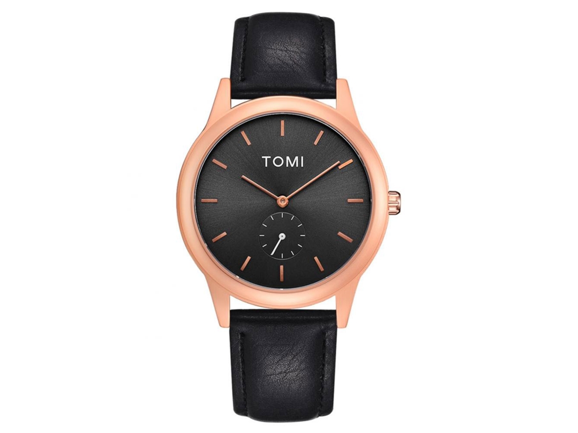 Relógio de pulso masculino Tomi Noble, analógico, mostrador grande, quartzo, pulseira de couro.