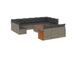 Conjunto de 14 Sofás P/ Jardim C/ Almofadões Vime Pe Cinzento MAISON EXCLUSIVE (14 pcs)