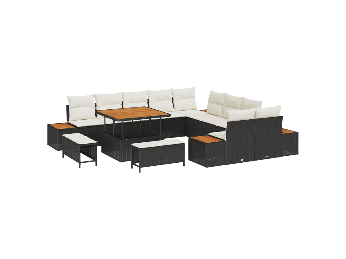 Conjunto 13 Sofá De Jardim Vidaxl Preto Vime Pe (100 X 100 X 71 Cm)