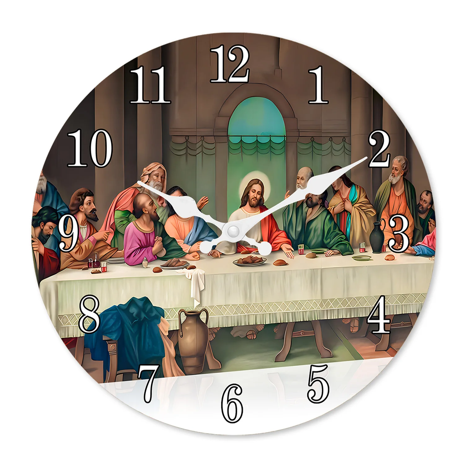 Relógio de parede Madeira com motivo religioso da Última Ceia (35,5 cm), relógio de quartzo silencioso.