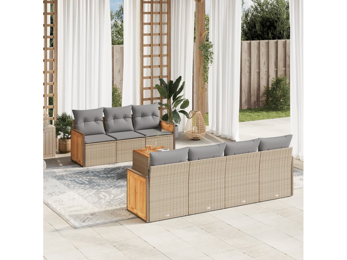 Vidaxl 8 Pcs Conjunto De Sofás P/ Jardim Com Almofadões Vime Pe Bege