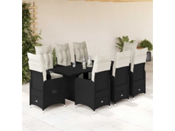 Vidaxl 9 Pcs Conjunto De Bistrô P/ Jardim C/ Almofadões Vime Pe Preto