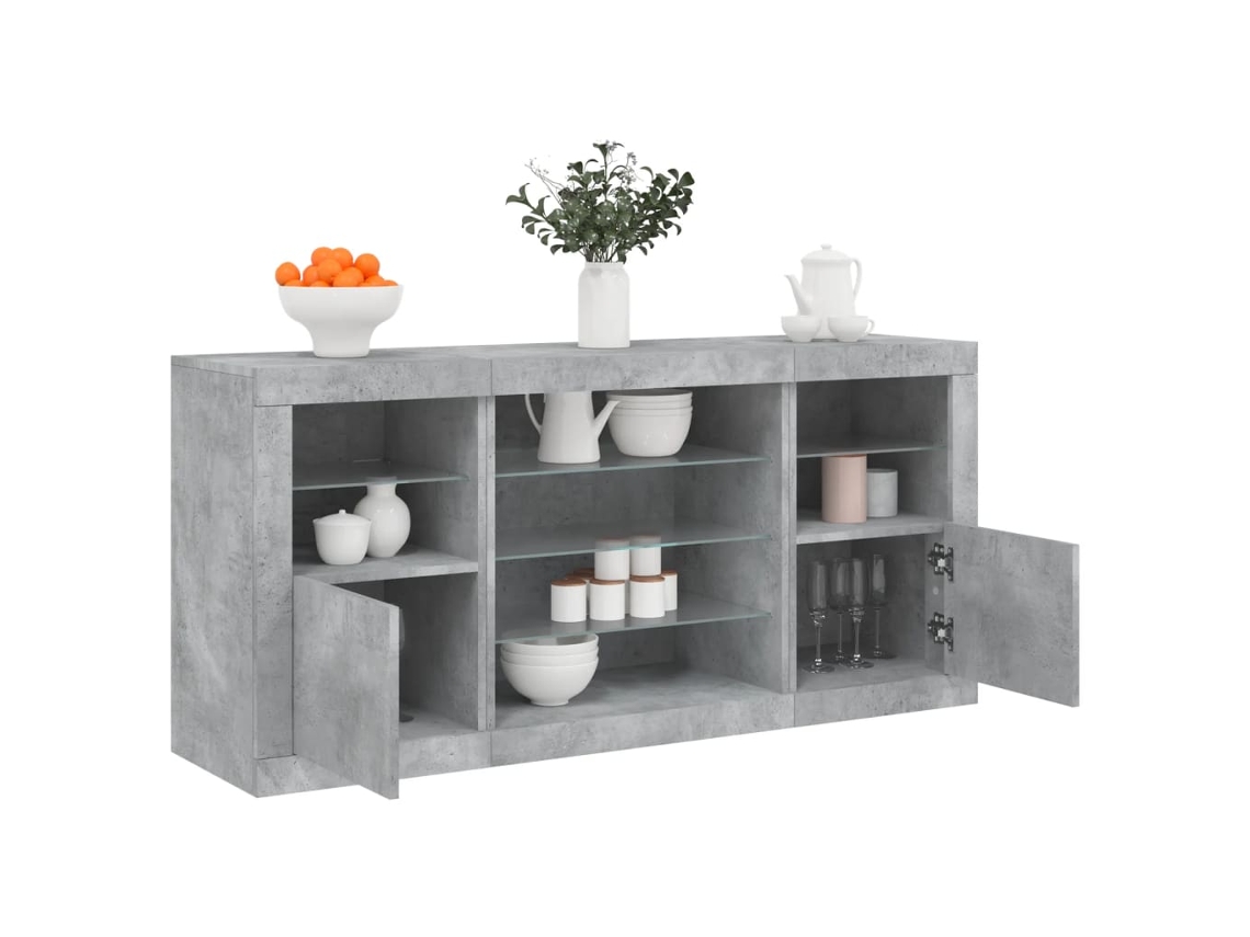 Vidaxl Aparador Com Luzes Led 142,5x37x67 Cm Cinzento Cimento