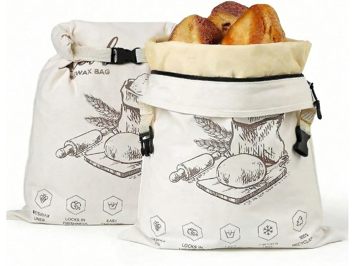Conjunto De 2 Sacos Reutilizáveis Para Conservar Pão Caseiro, Em Algodão Orgânico E Cera De Abelha, Fecho De Correr, Adequado Ao Congelador