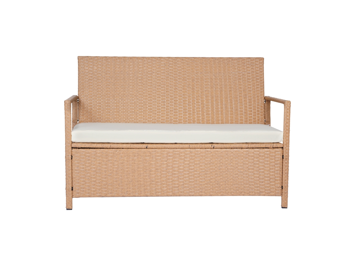 Banco De Armazenamento Em Vime Sintético Succebuy, 121 X 59 X 81,5 Cm, Para Exterior