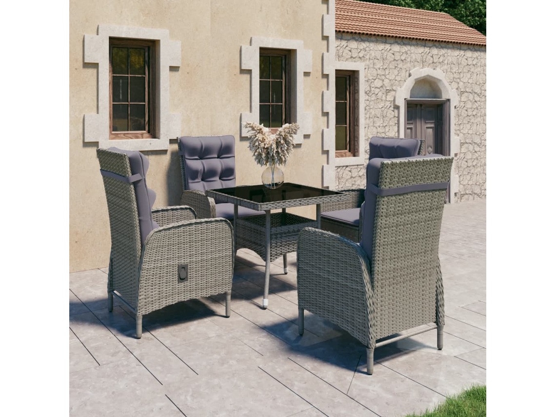Vidaxl 5 Pcs Conjunto De Jantar Para Jardim Vime Pe E Vidro Cinzento