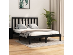 Estrutura De Cama 140x190 Cm Madeira De Pinho Maciça Preto