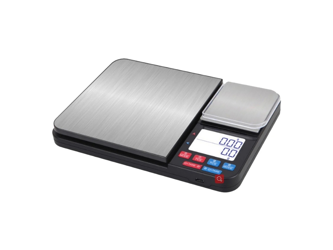 Balança Digital De Cozinha, Plataforma Dupla 10kg/500g, Aço Inoxidável, Várias Unidades
