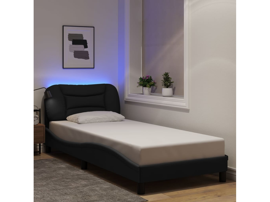 Estrutura De Cama Com Led Sem Colchão 90x190 Cm Tecido Preto
