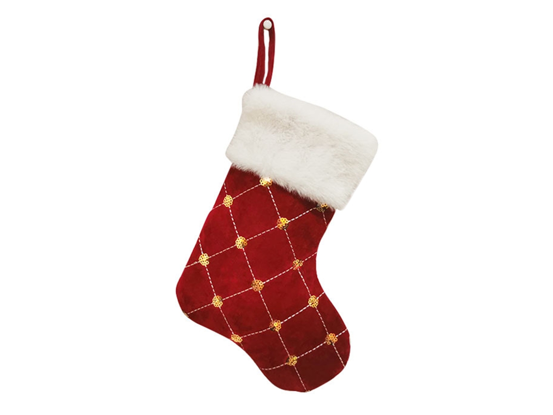 Meia de Natal Gingham com Strass Dourado Decoração de Natal