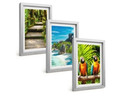 Composição De Quadros Na Paredefloresta Tropical, Cachoeira, Papagaios Moldura Prateada Quadros Para A Sala De Estar Espelharte (3 Peças 20x30 Cm)
