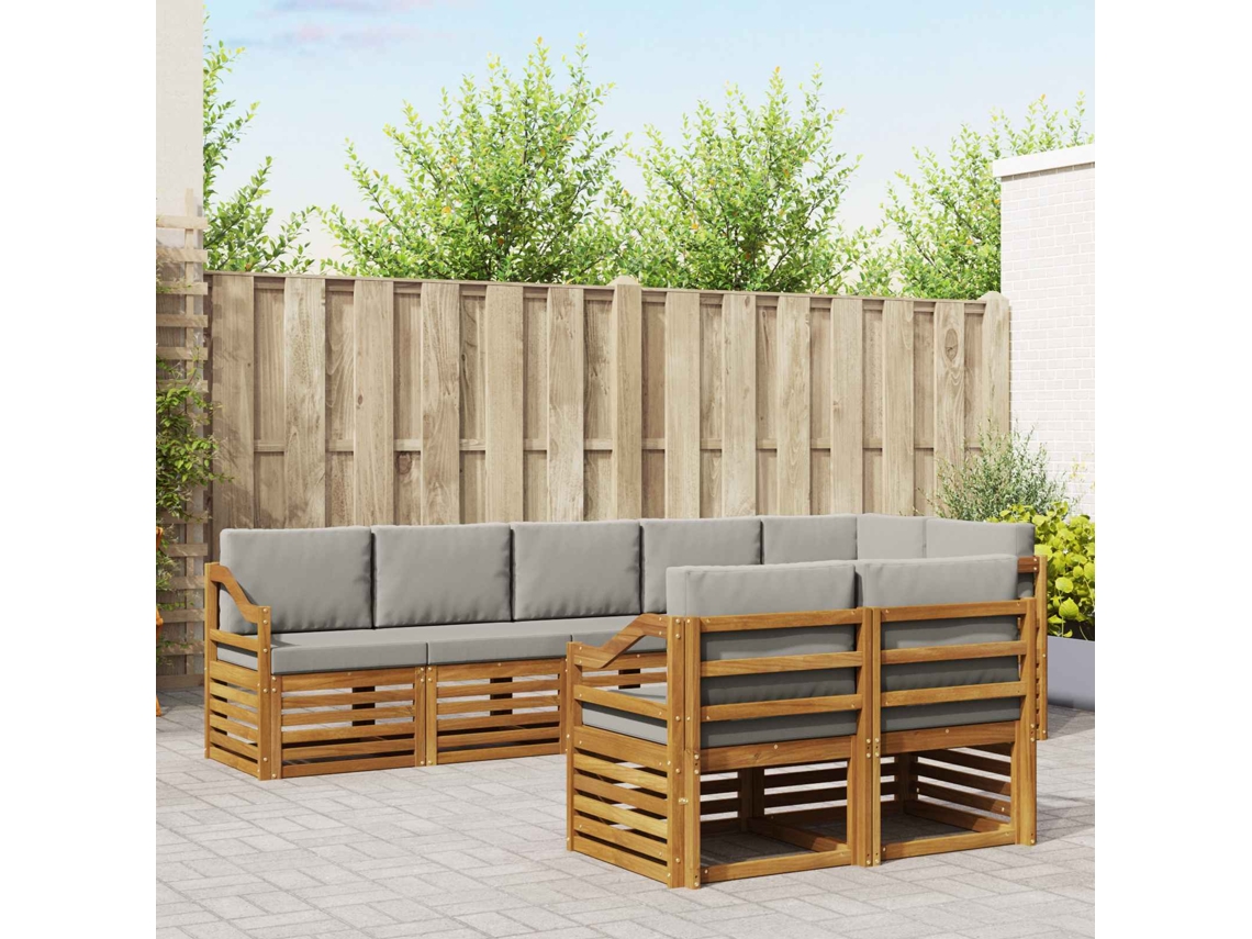 Vidaxl Conjunto De Sofás Para Exterior 8 Unid. Cinza Natural E Claro