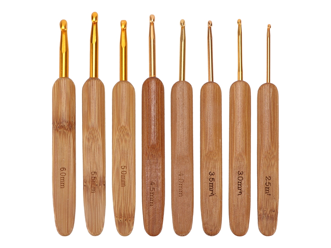 Conjunto De Agulhas De Crochê Ergonômicas Com Cabo De Bambu E 8 Tamanhos Diferentes Para Iniciantes E Experientes Aquaforge