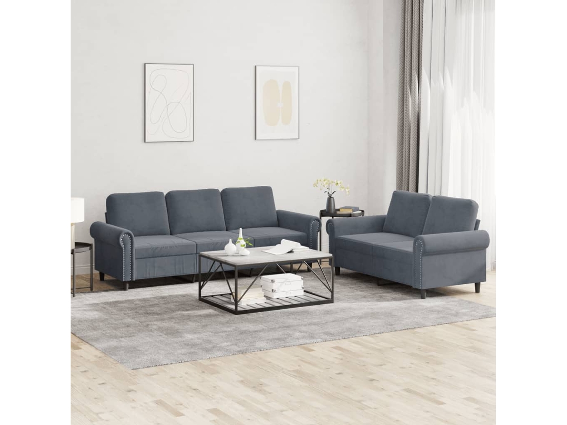 Vidaxl 2 Pcs Conjunto De Sofás Com Almofadões Veludo Cinzento-escuro