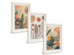 Composição De Quadros Padrões Florais Boho Da Natureza Espelharte (3 Peças 20x30 Cm)