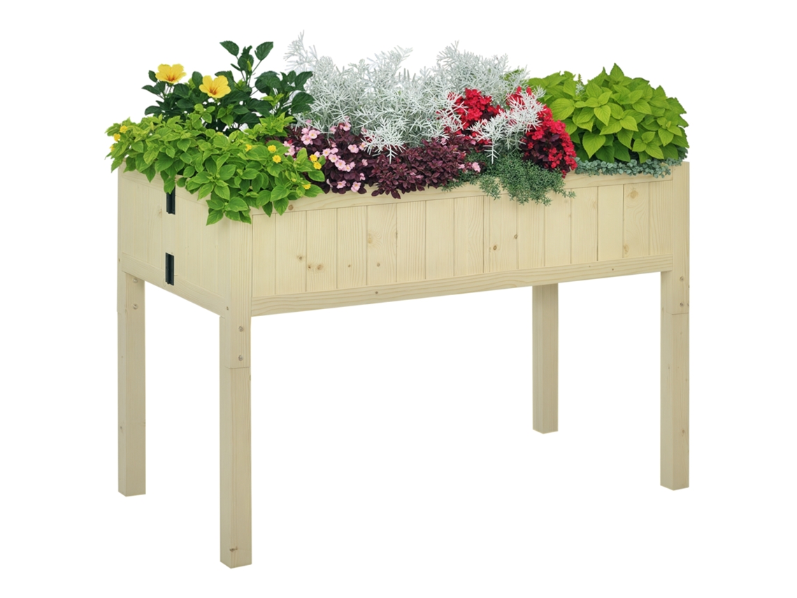 Canteiro Elevado de Madeira Dobrável com Furos de Drenagem. 115x56x76 Cm. Cor da Madeira Ge