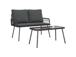 Conjunto 2 Conjunto De Jantar Para Jardim Vidaxl Preto Vime Pe (90 X 45 X 43 Cm)