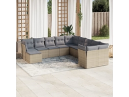 Vidaxl 11 Pcs Conjunto Sofás De Jardim C/ Almofadões Vime Pe Bege