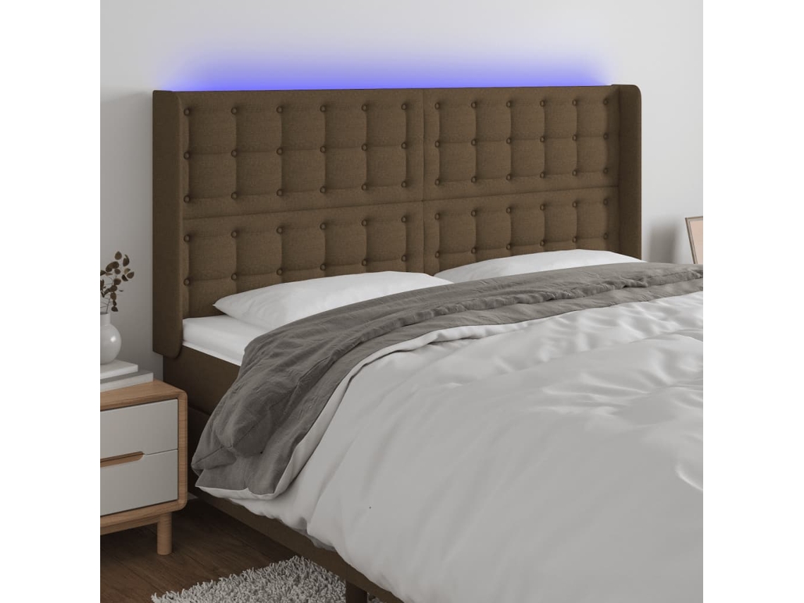 Vidaxl Cabeceira De Cama C/ Luzes Led Tecido 163x16x118/128cm Castanho