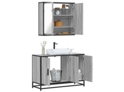 Vidaxl 2 Pcs Conjunto Móveis Wc Derivados De Madeira Sonoma Cinza
