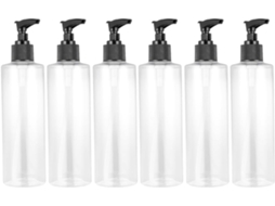 Frascos recarregáveis de plástico PET com bomba dosadora, transparentes, pacote com 6 unidades, 250ml