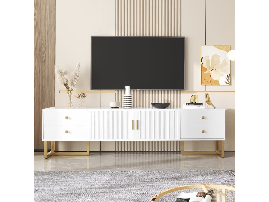 Móvel Tv 175 Cm - 2 Portas Texturadas E 4 Gavetas - Em Mdf - Branco
