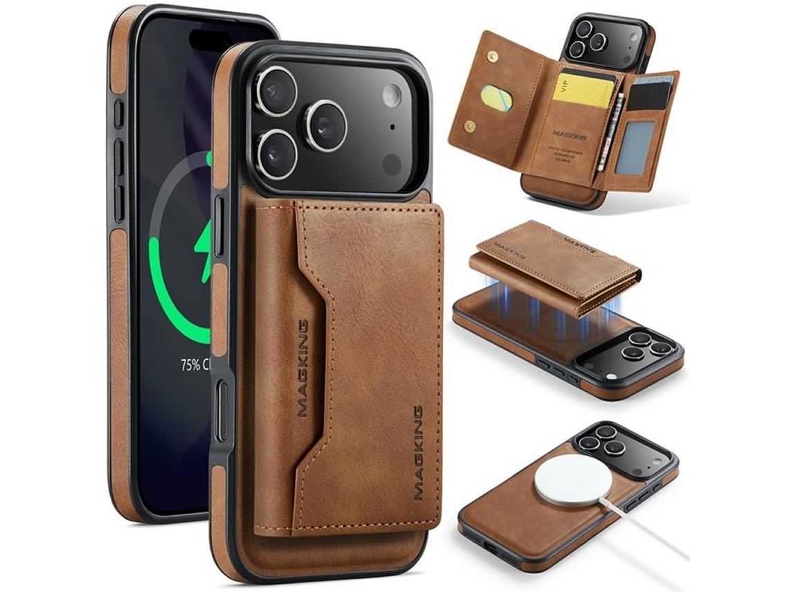 Capa Magking Para Iphone 17 Pro Com Suporte Para Cartão Magsafe - Marrom