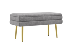 Banco 2 em 1 CHEZMOI com espaço de armazenamento, assento de veludo, pés de aço, 79,5x37,5x43 cm, cinza e dourado