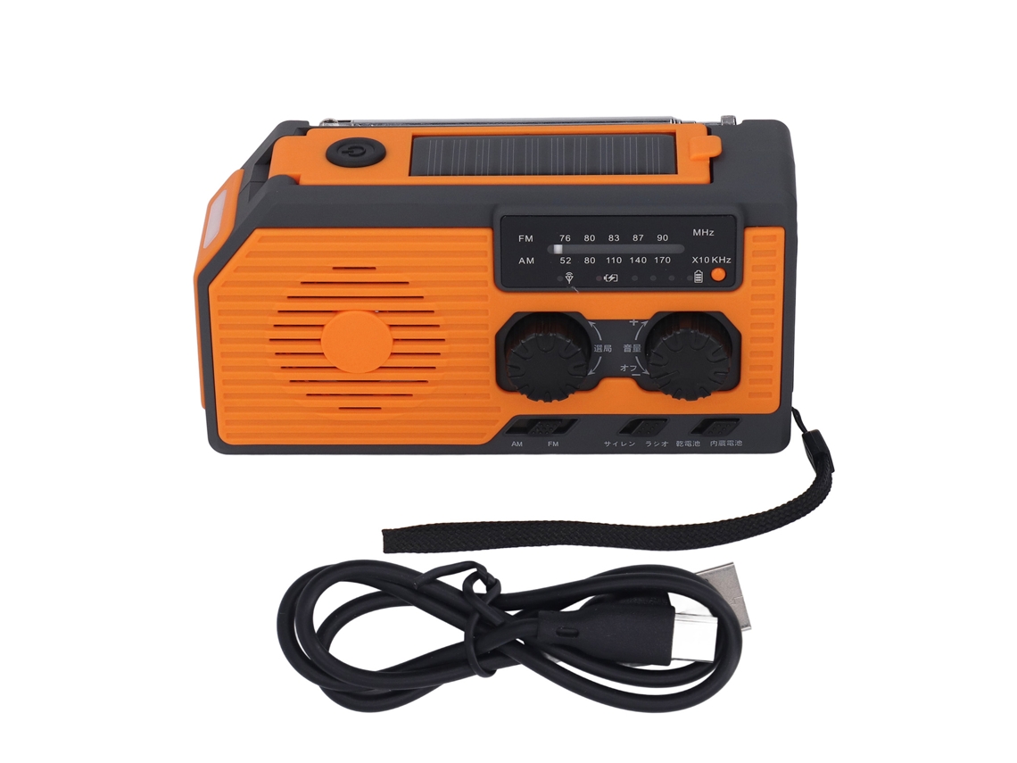 Primerox rádio Emergência Solar Manivela Carregador Lanterna Led Ipx3 Bateria 5000mah Laranja