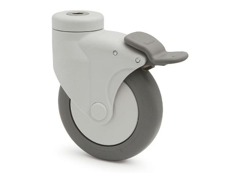 Rueda giratoria galea a/toma d125 tp con freno aro de goma tenteprene, n/polipropileno, antihuella y antihilo.