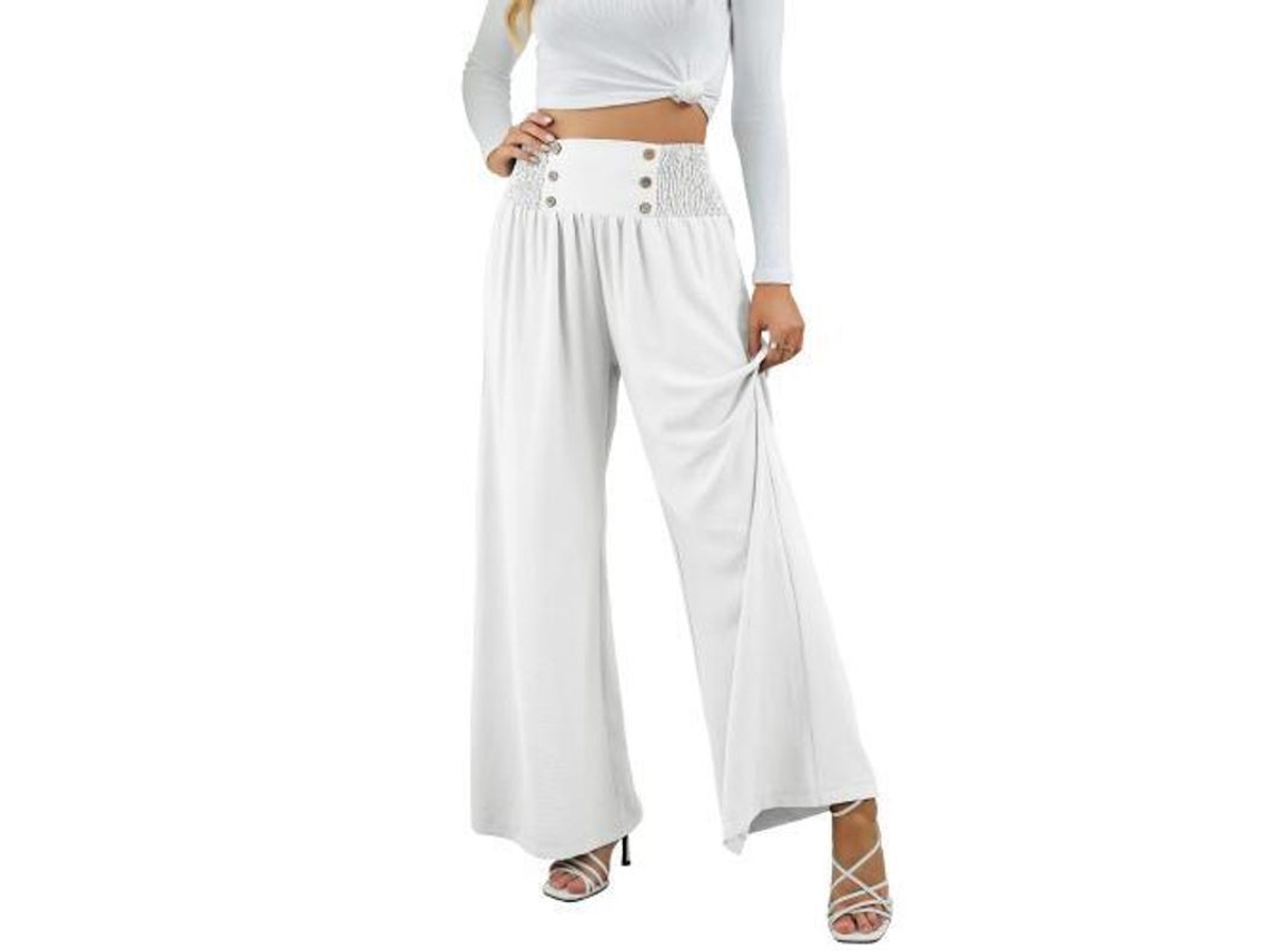 2026 pantalones Anchos de Lino para Mujer Verano Alto Elasticado Pantalones Playa Primavera Otoño L Blanco