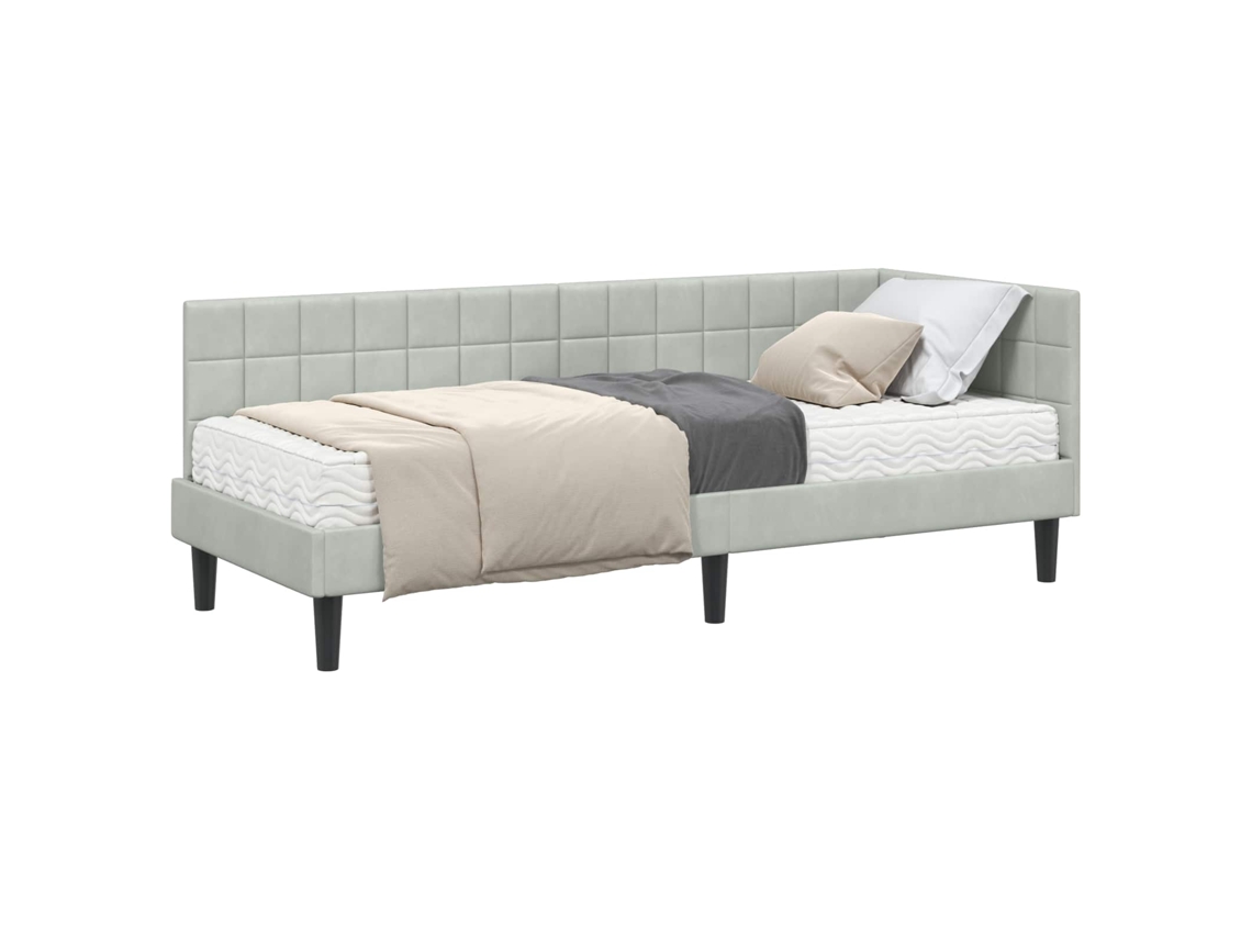 Estrutura de Cama de Canto com Colchão 2 Pcs Veludo Cinzento claro MAISON EXCLUSIVE