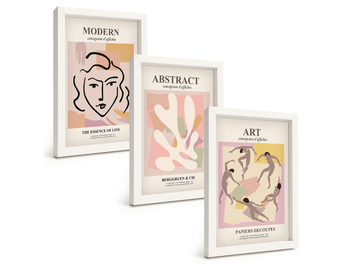 Conjunto De Quadros Com Moldura Retratos Elegantes Em Tons Pastel Moldura Branca Fotos Para O Escritório Espelharte (3 Peças 20x30 Cm)