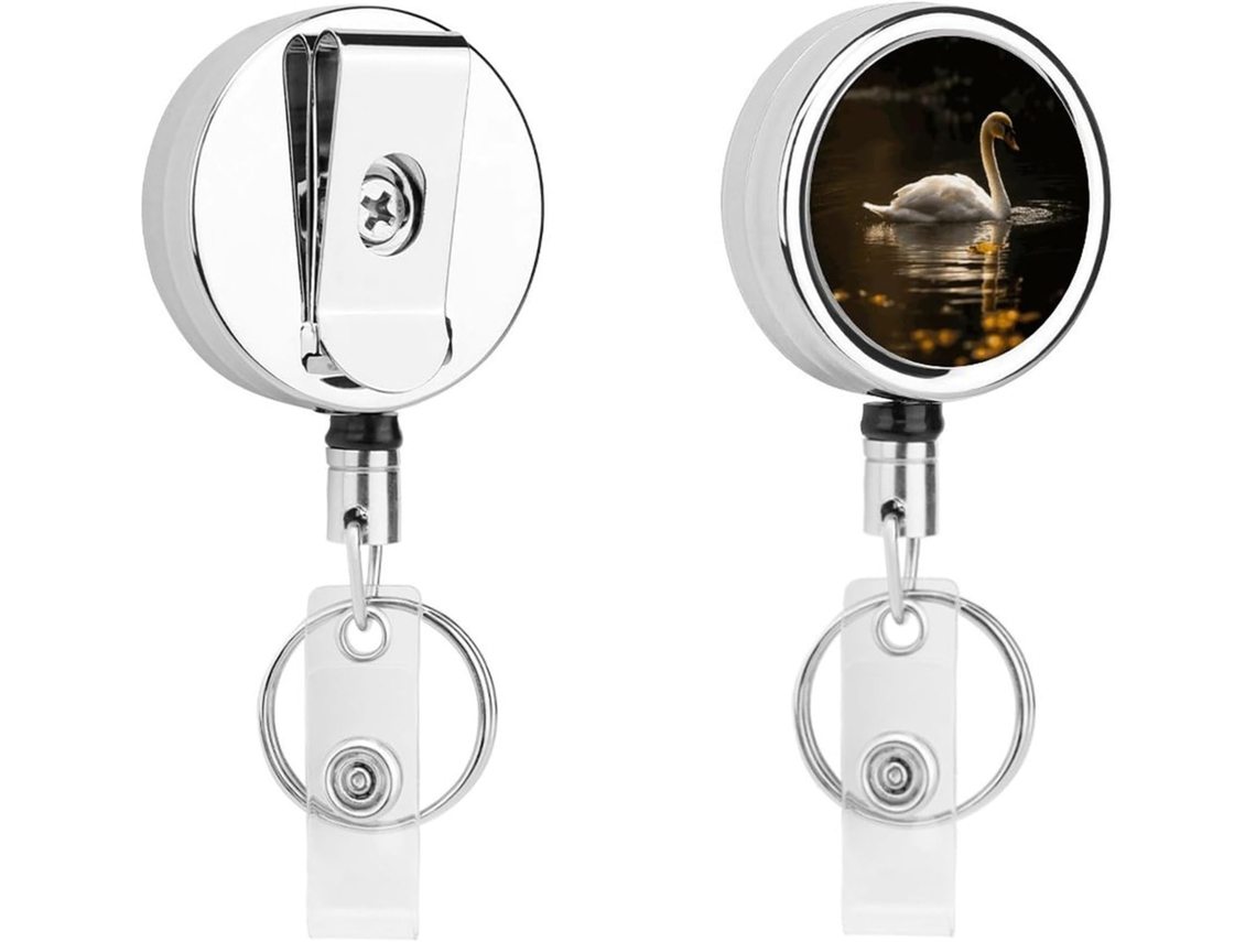 Porta Crachá Retrátil Cisne Branco Natação, Suporte Crachá Divertido Enfermeiras Com Clipe, Chaveiro Fofo