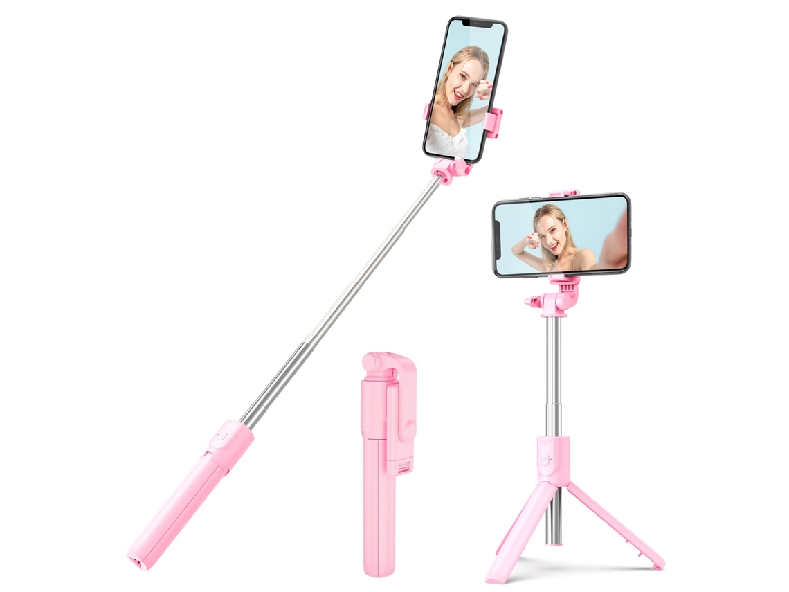 Tripé Para Selfie Com Controle Remoto Destacável, Compatível Com Iphones E Smartphones Android, Ideal Para Gravar Vídeos E Blogs, Rosa, 70 Cm.