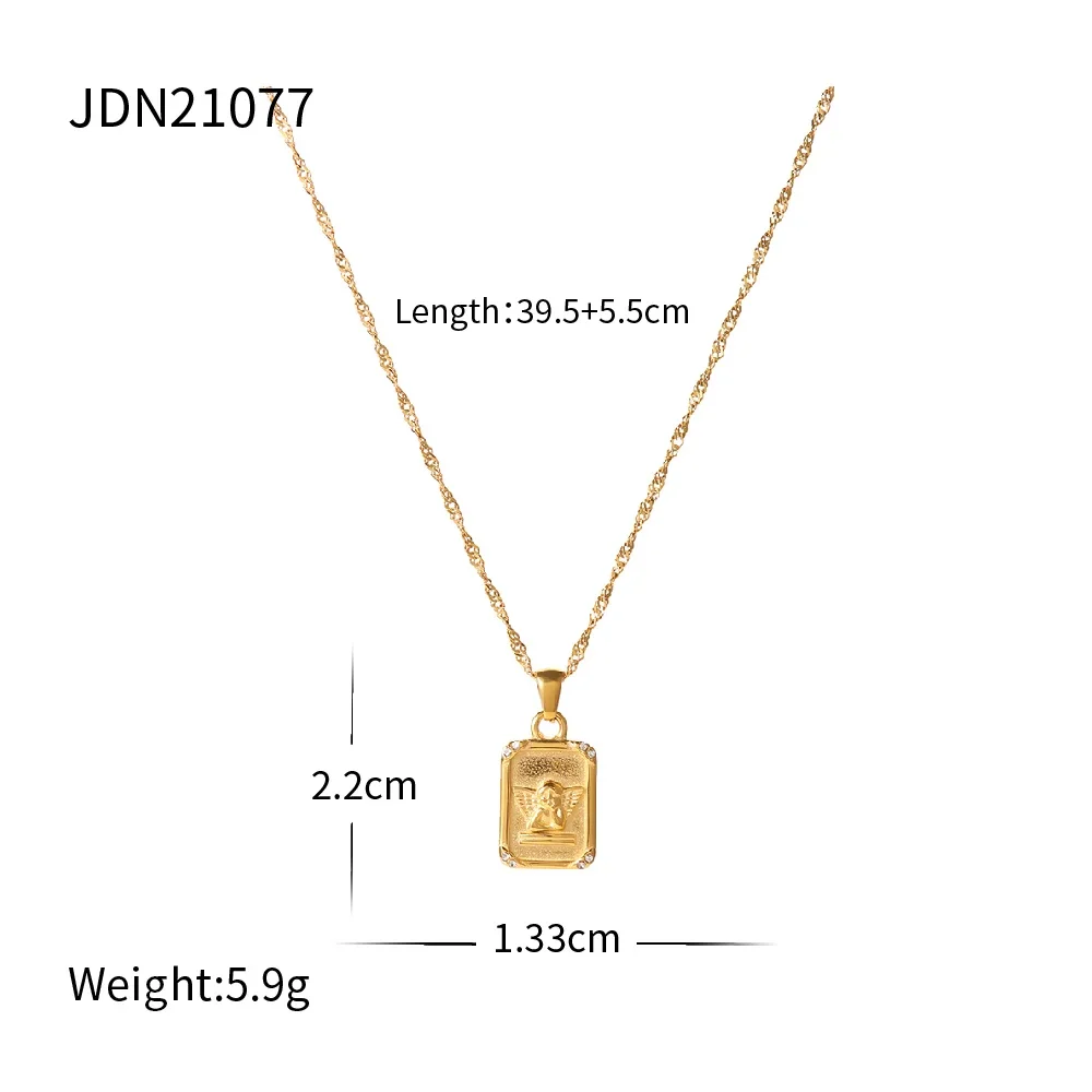 Colar Com Pingente De Anjo Em Aço Inoxidável 316l, Acessório Redondo Banhado A Ouro, Ideal Para Presente.