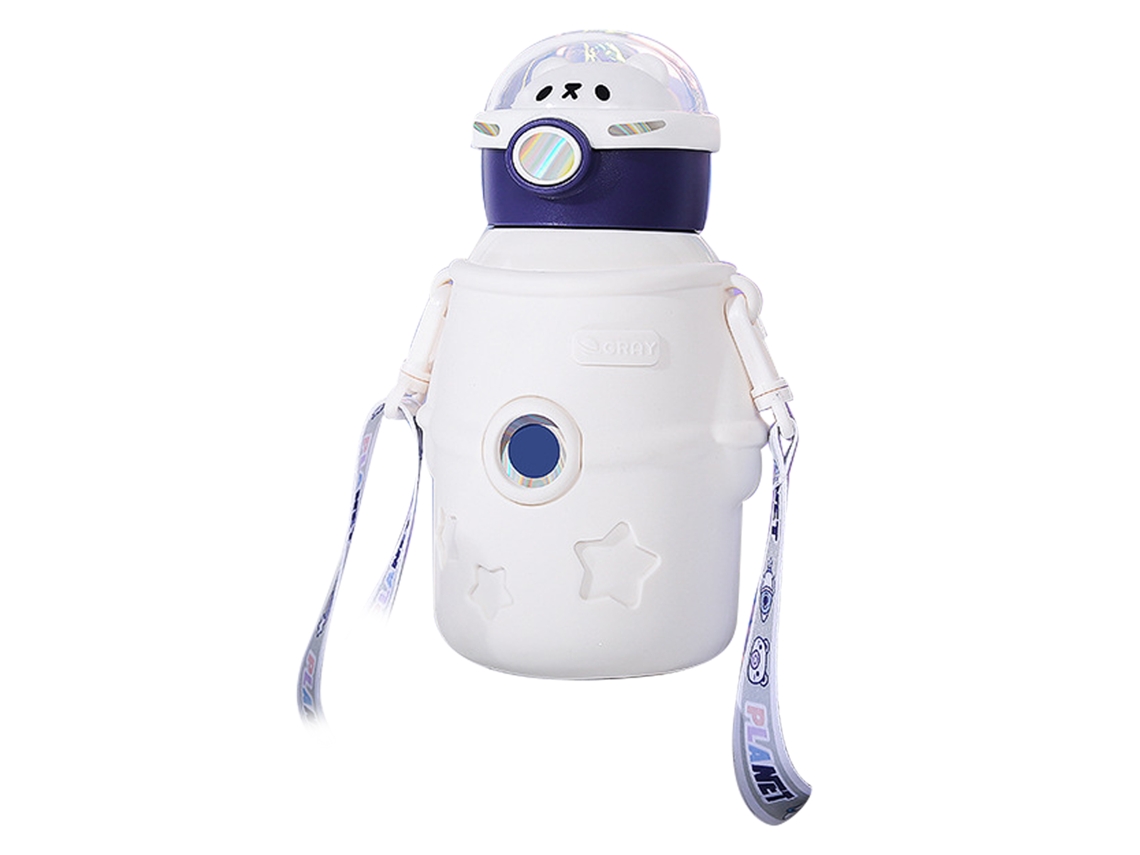 Garrafa de Água Infantil S/MARCA 500ml de aço inoxidável isolamento a vácuo com canudo branco