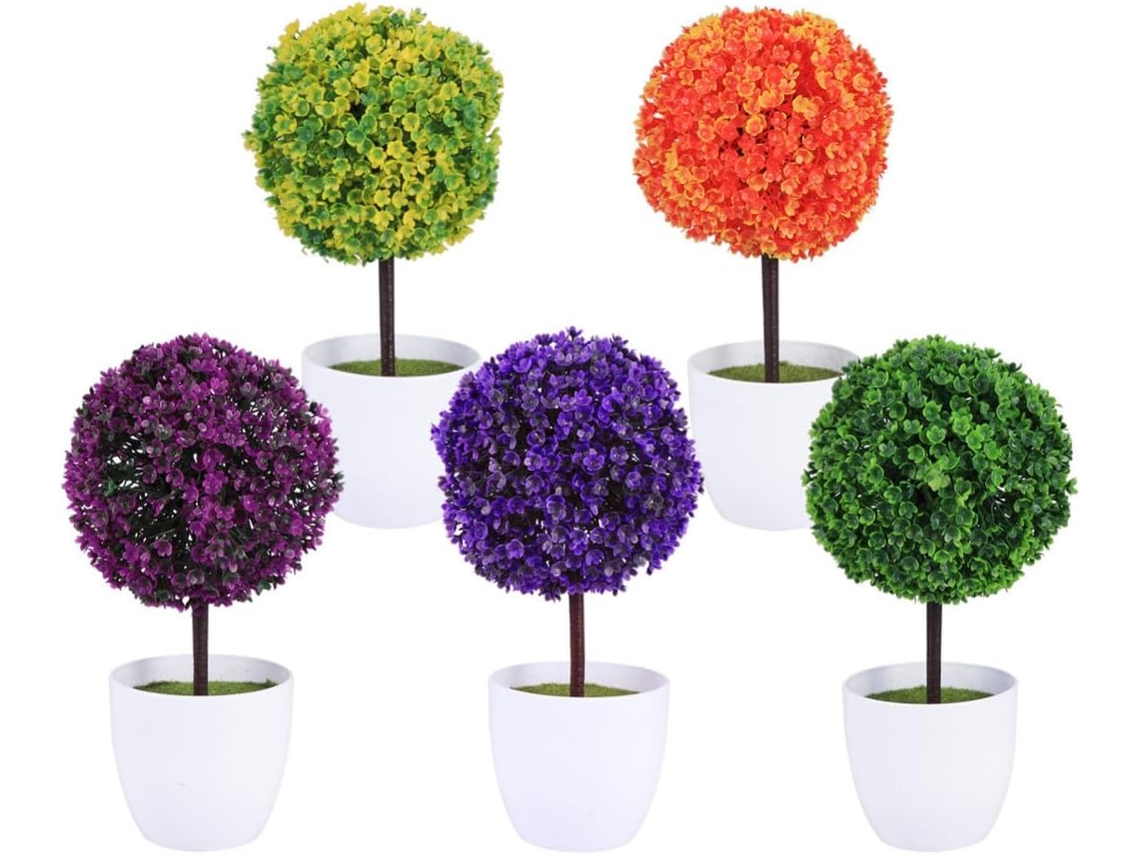 Bola de Planta Artificial Amarela Feita Plástico. Decorativa em Vaso, Formato Esférico, Ideal para CHABERLU