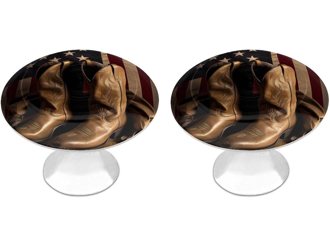 Conjunto De 2 Puxadores Aço Inoxidável Para Armários Cozinha, Personalizados Com A Bandeira Americana E Botas De Cowboy