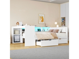 Cama Plataforma 140x200 Com Arrumação, Gavetas, Estação De Carregamento E Led Branco Mobrio