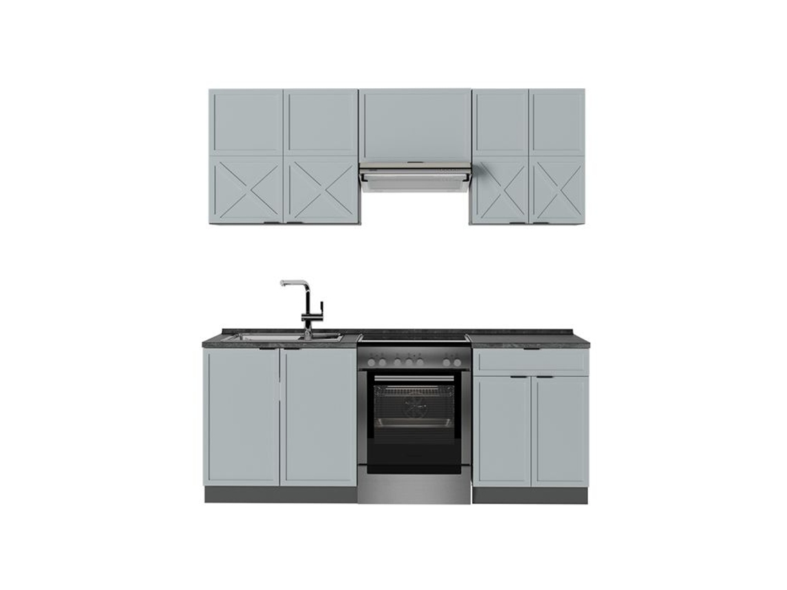 Cozinha Fame Line, 200cm, Pt Antracite, Azul Claro Cinza/antracite, Antracite, Vicco