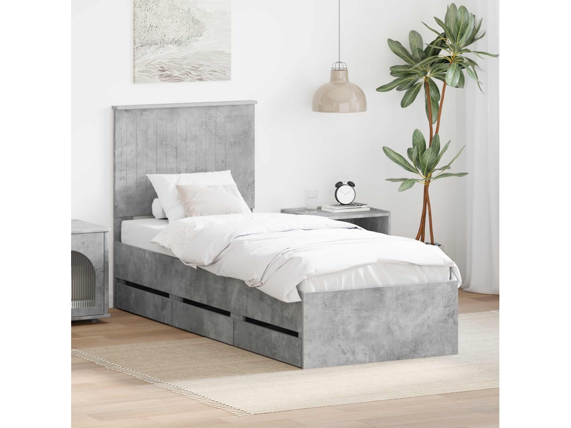 Vidaxl Estrutura Da Cama Cinzento 75 X 190 Cm Madeira De Engenharia