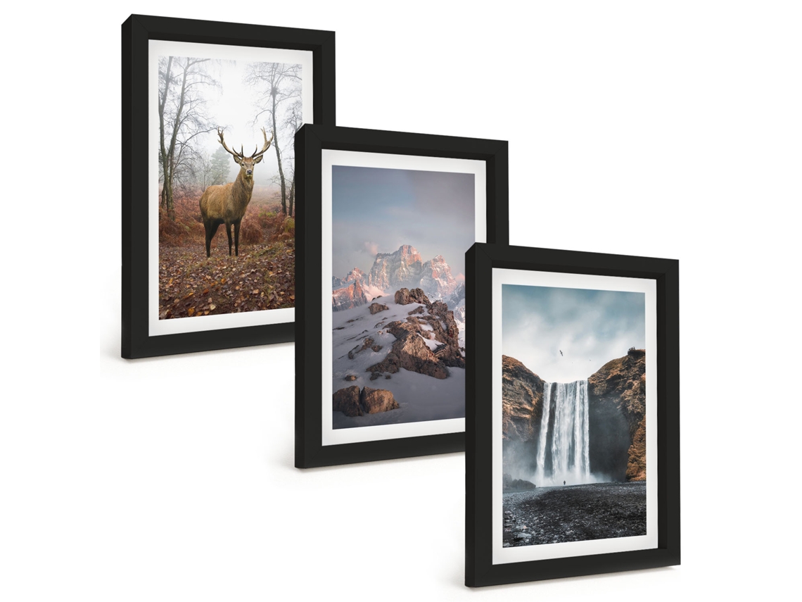 Quadros Decorativos Para Paredepaisagens Selvagens De Montanha Moldura Preta Quadros Para O Escritório Espelharte (3 Peças 20x30 Cm)