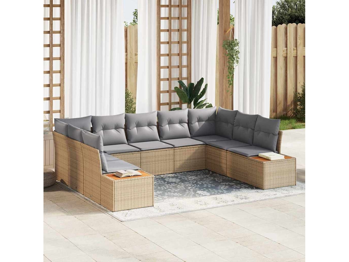Vidaxl Conjunto De Sofá De Jardim 9 Unid. Bege Rattan Sintético
