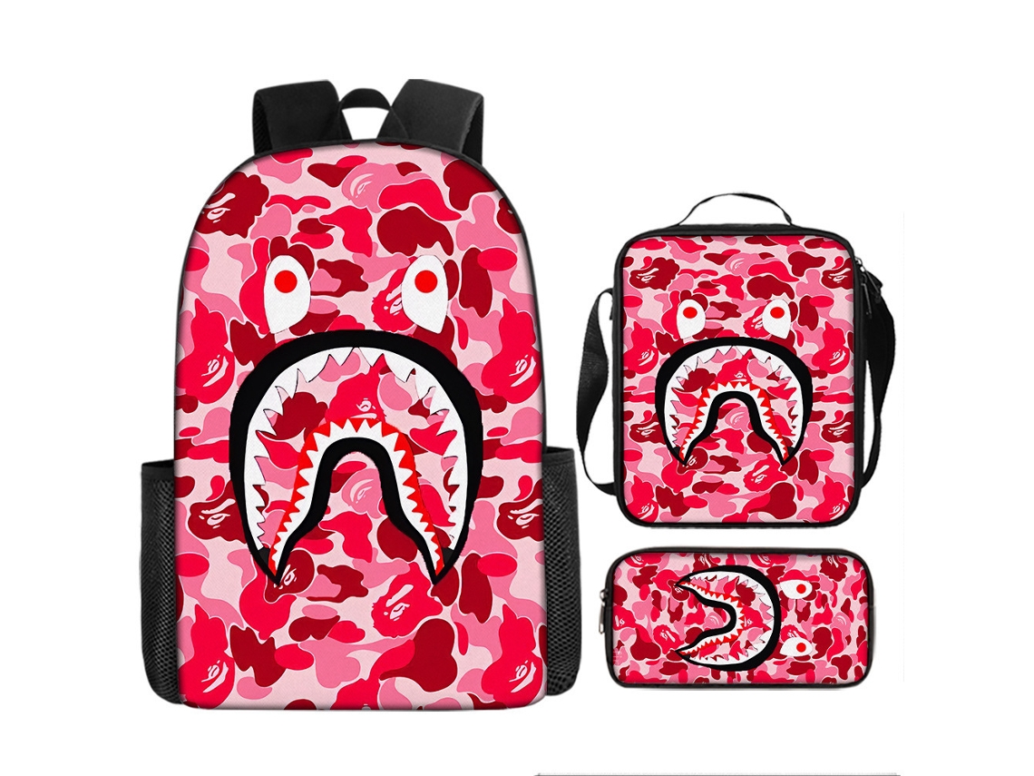 Mochila De Estudante Panoona Tubarão Camuflado Conjunto 3 Peças 17 Pol Crianças Adolescentes Estilo 22