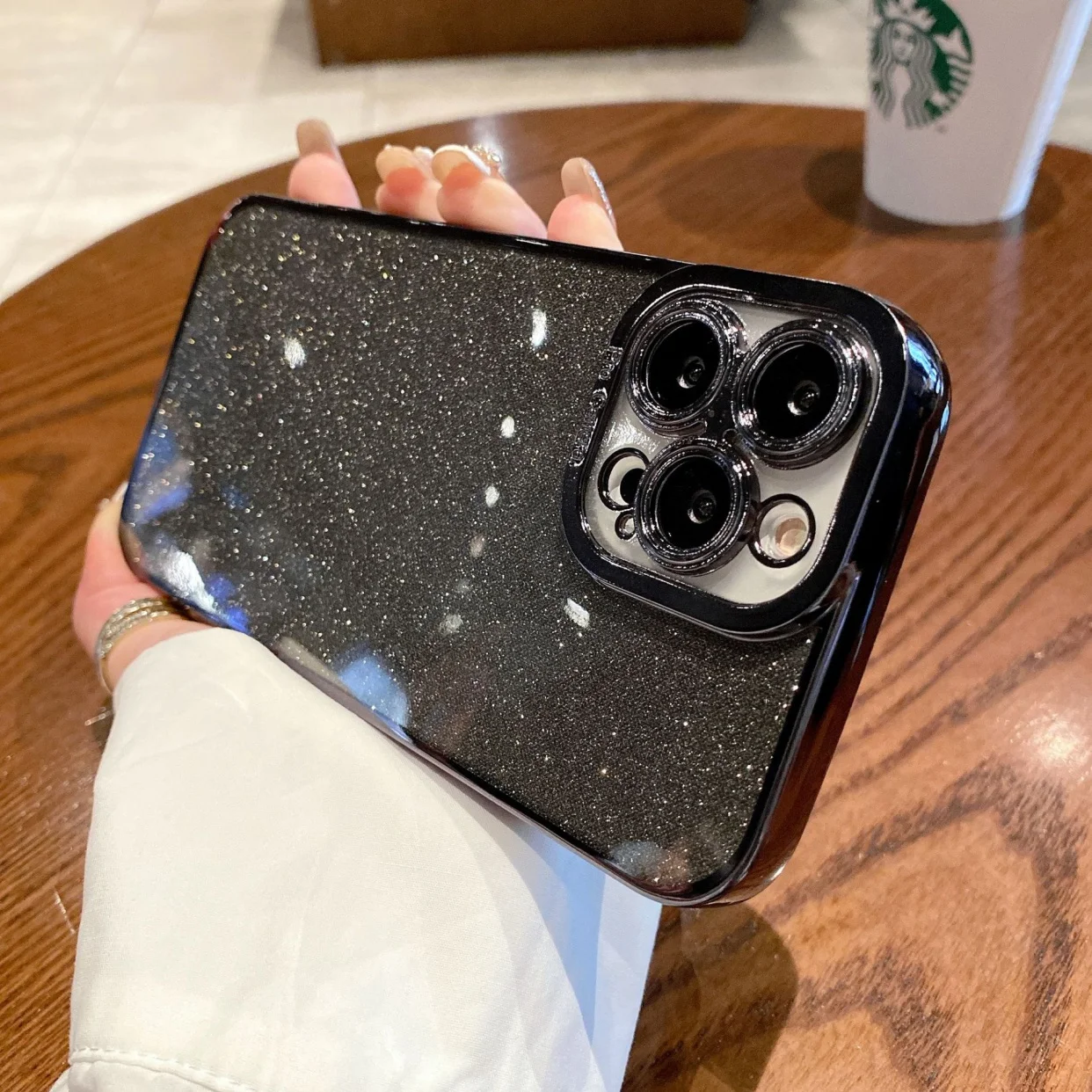 Capa Quadrada De Silicone Eletroplaqueada Com Glitter (preta Para Iphone 8 Plus), Capa Protetora Macia Com Glitter.
