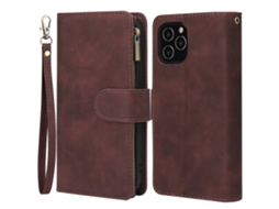 Capa Para Iphone 14 Pro Max Pele Sintética Anti-choque Com Porta-cartões Castanho
