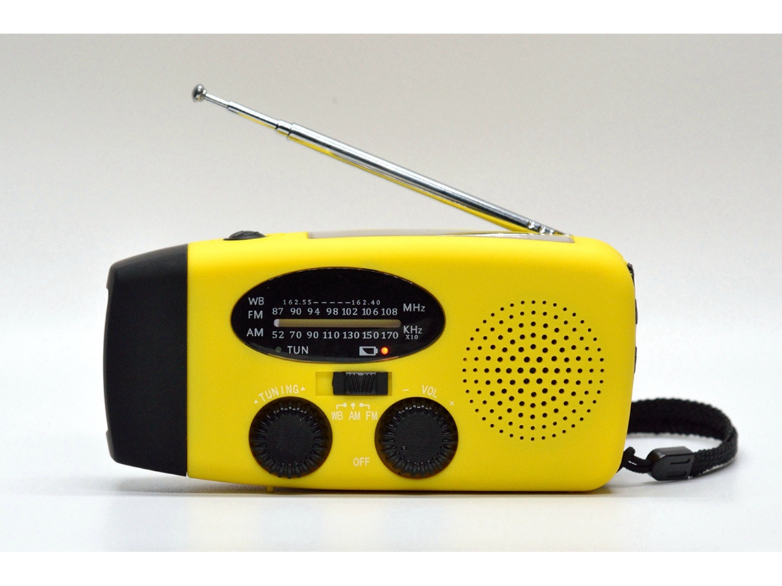 Rádio Portátil AQUAFORGE com energia solar, manivela, am/fm, lanterna led, porta usb